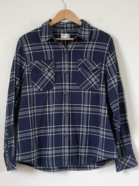 Frank By Frank And Oak Navy Blue Plaid Organic Cotton Flannel Shirt Shacket